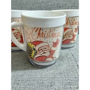 Vtg Christmas Santa Clause Mugs Set of 3 Plastic Dawn Cups (cb5)